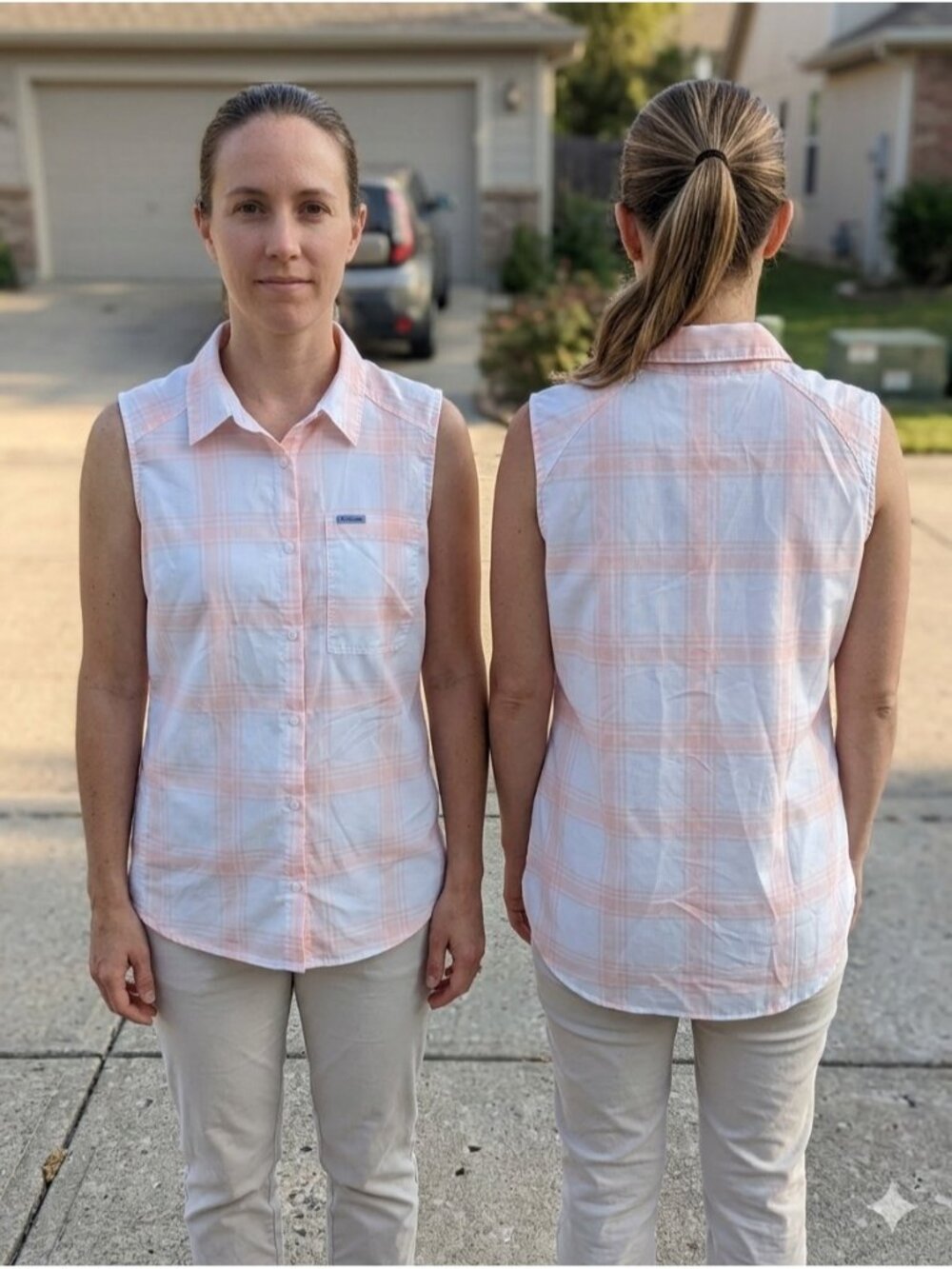 Columbia Women's Anytime Lite Sleeveless Shirt L Pink Plaid UPF 50 Omni-Wick Top